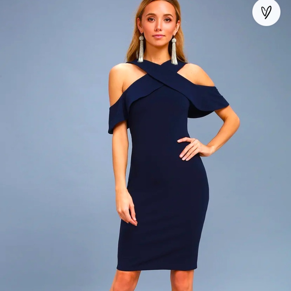 NWT Lulus Cityscape Navy Blue Off-the-Shoulder Bodycon Dress